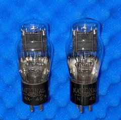 TWO National Union NX-45 Tubes 45 / Tested +100% / Engraved 1930’s Cup Getter