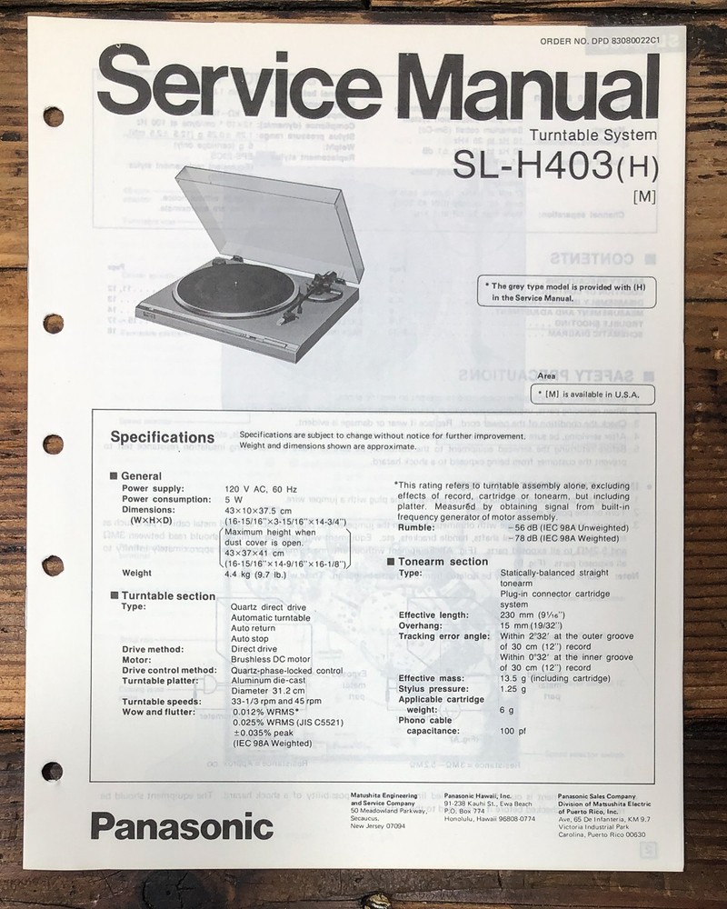 Technics SL-H403 Record Player / Turntable Service Manual *Original*