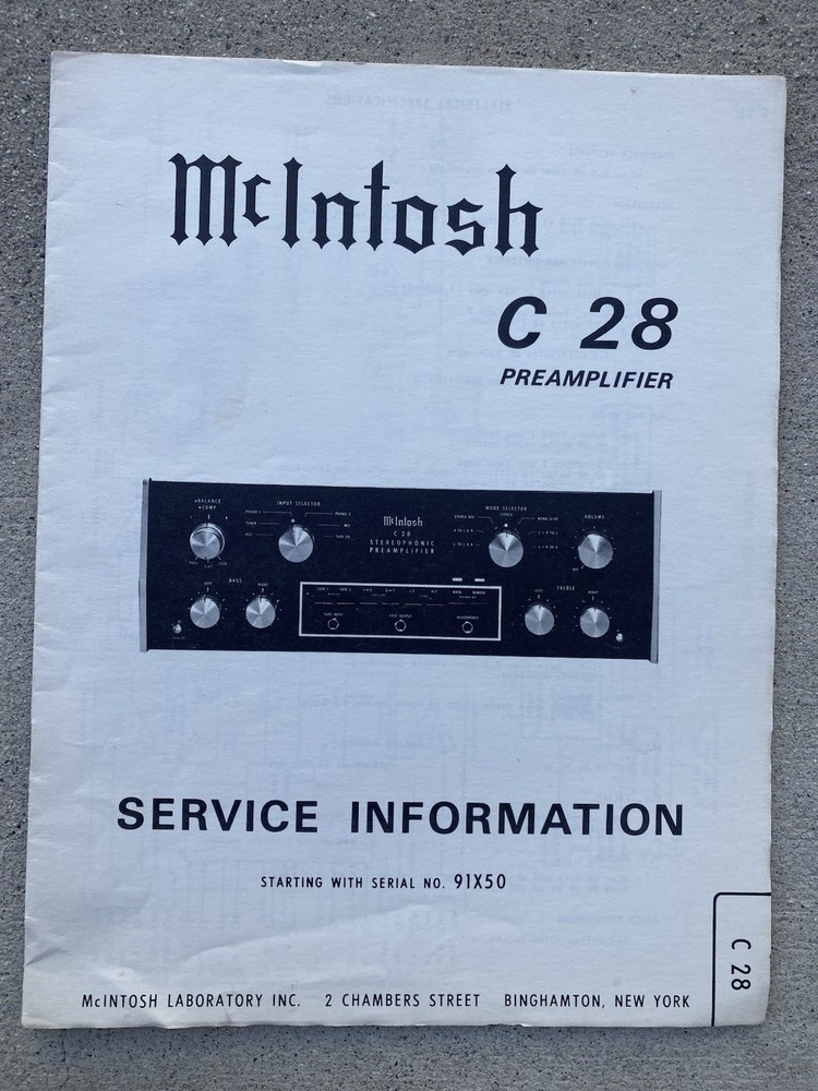 McIntosh C28 Preamp Service Manual *Original*