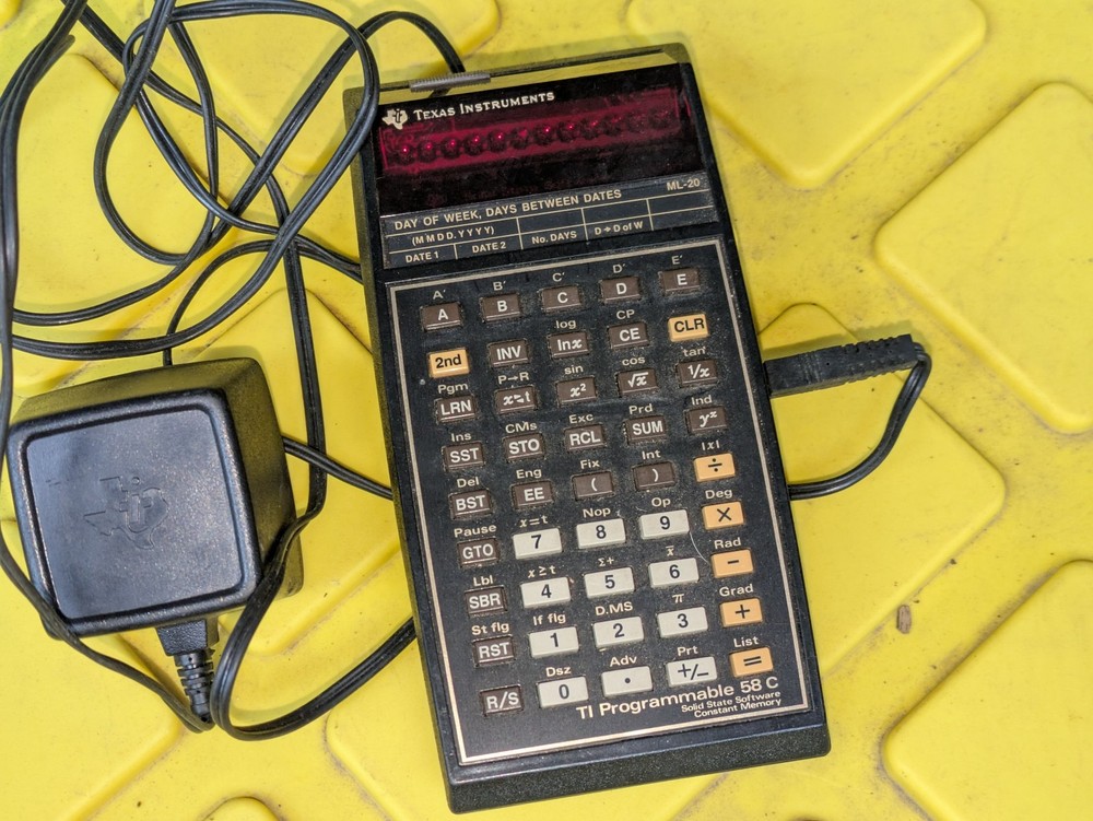 Texas Instruments TI Programmable 58C Vintage Calculator With Power Supply