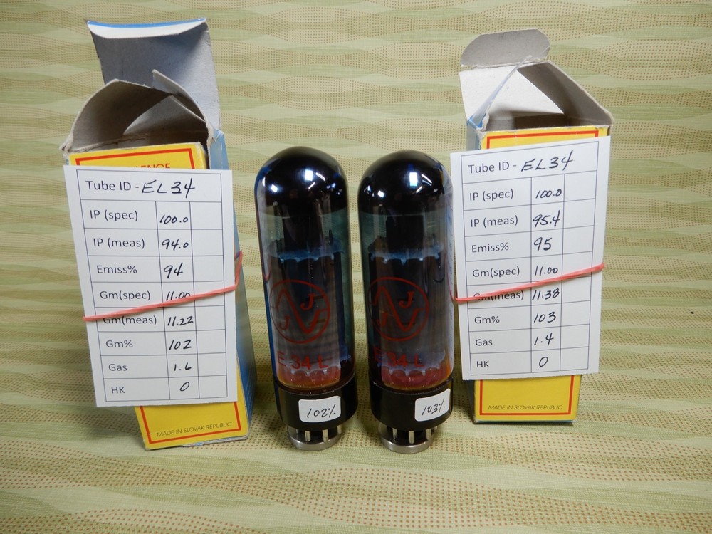 JJ E34L Blue Vacuum Tubes Amplitrex Tested Strong 102% & 103%