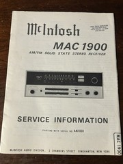 McIntosh MAC1900 AM/FM Stereo Receiver Service Information AN1001+ Vintage OEM