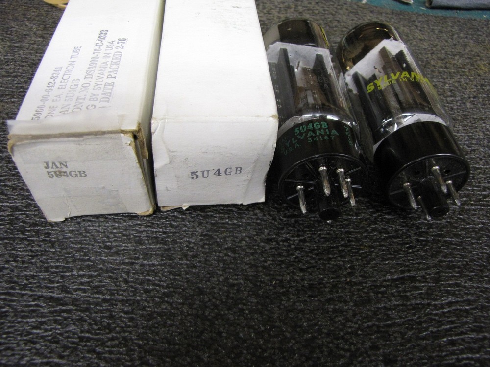 Sylvania 5U4GB / 5AS4A Rectifier Tubes …….NOS…..Pair of Black Plates