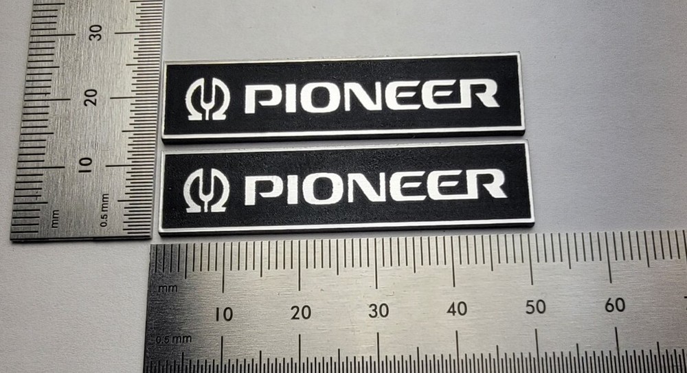Pioneer Speaker Badge Logo Emblem Name Plate Custom Made Pair – Brushed Silver