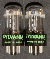 SYLVANIA 6SN7 GTB TUBE 1968 GREEN LABEL BLACK BASE CHROME TOP FOIL MATCHED SET