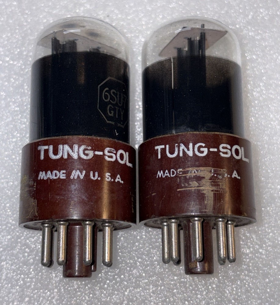 Pair Tungsol 6SU7GT Dark Brown Base Round Plate Tubes Amplitrex NOS Same Dates