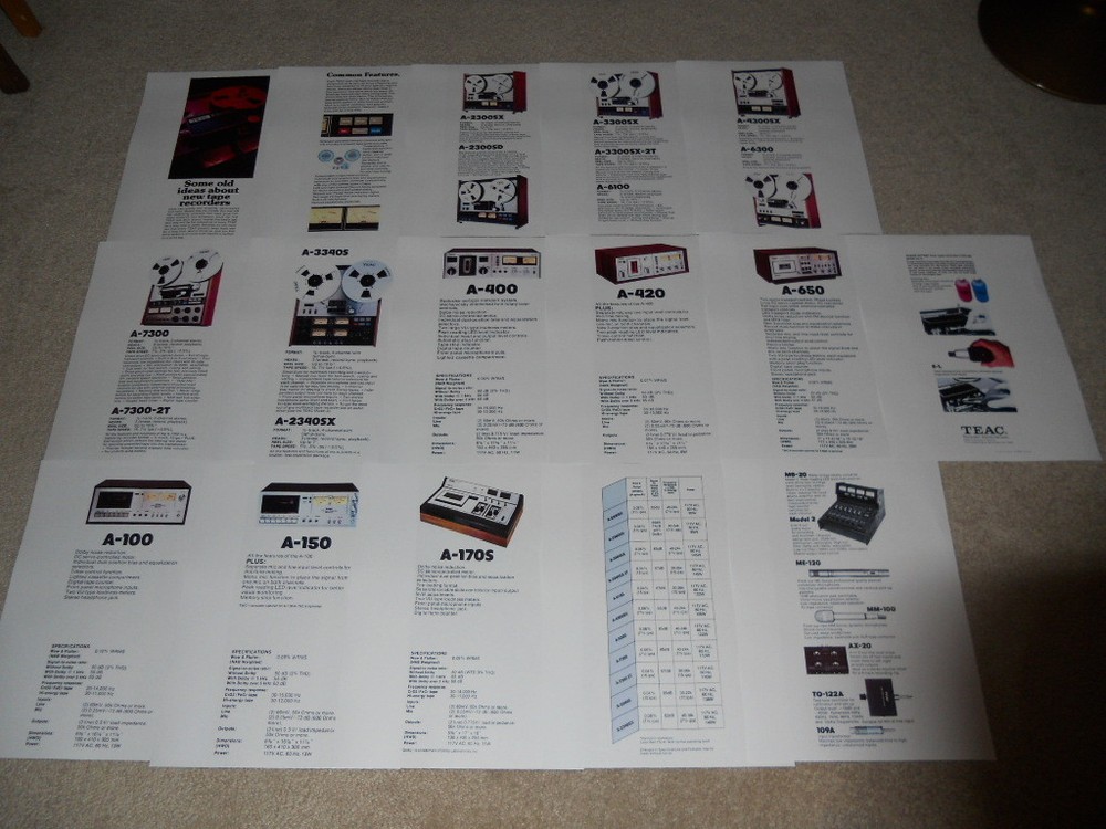 Teac 16 Pg 1975 Brochure, Entire Line, Open Reel, Cassette, A-7300,A-3340s,Specs