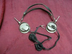 Antique PAL Headphones cloth wire headband radio headset earphones pin plugs