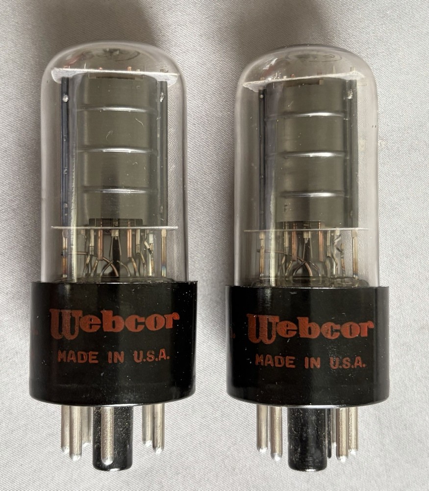 Matched Pair RCA 6V6GT Tubes Clear Top & Glass Black plates, Webcor labeled 1965