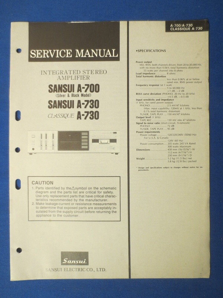 Sansui A-700 A-730 Classique Service Manual Factory Original The Real Thing