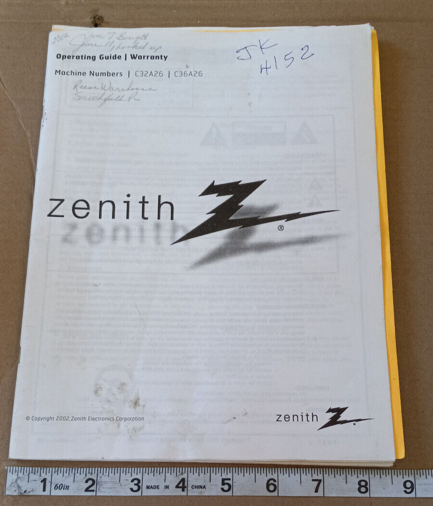 Zenith Owner’s Manual for C32A26/C36A26 – Used