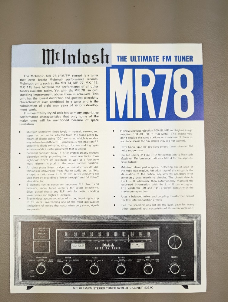 McIntosh MR78 The Ultimate FM Tuner Brochure D-1202