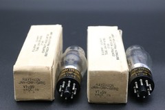 Matched Pair 1944 Raytheon VT-99 6F8G (6SN7) JAN CRP Black T-Plate NOS Boxes Str