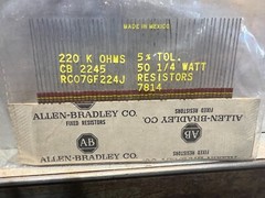50 Allen Bradley Carbon Comp Resistors 220k 1/4 watt 5%