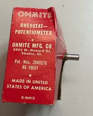 VTG Ohmite Rheostat Potentiometer Model G, RP201SD2R0KK, 6.12 Amp, 2 Ohm, 200 V