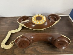 Vintage Genie Space Age Phone Push Button Cream Brown MCM USA Works + 15’ Cord