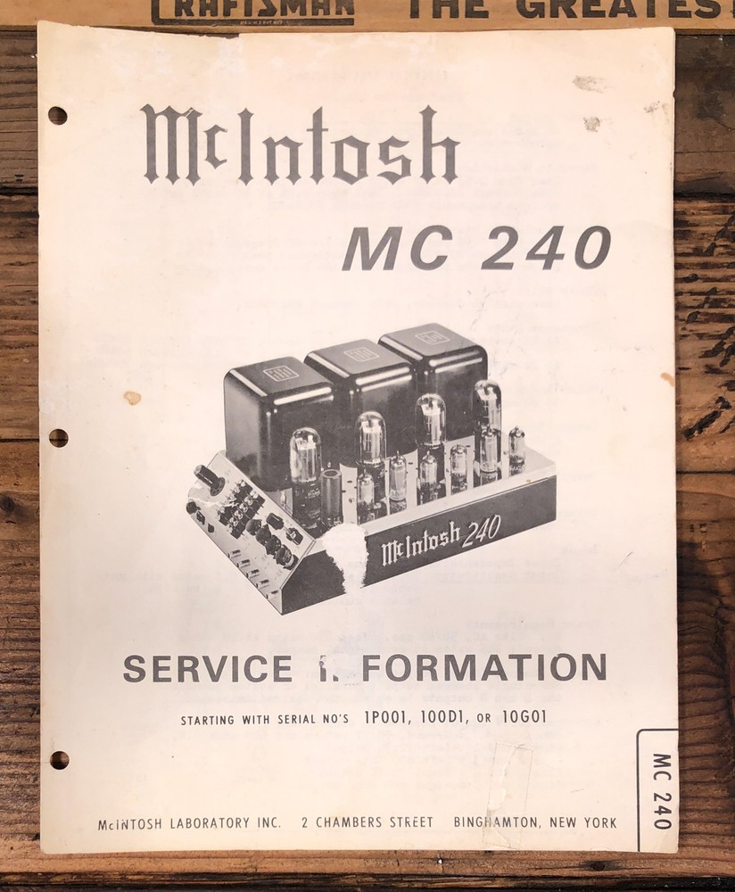 McIntosh MC240 MC-240 Amplifier Service Manual *Original*