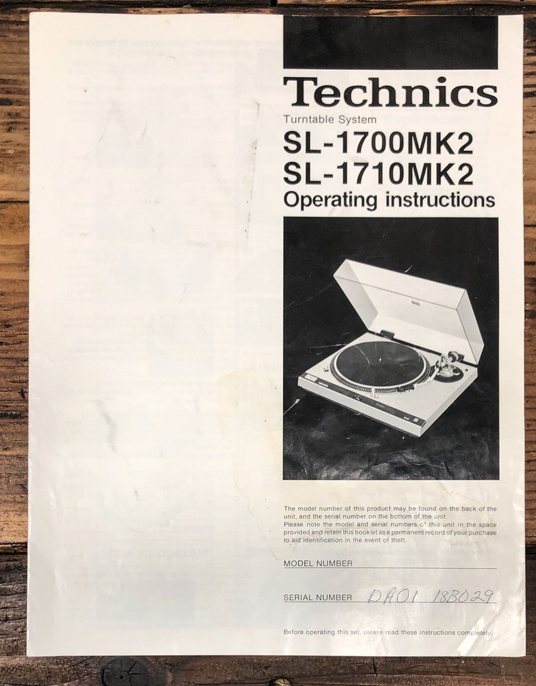 Technics SL-1700 MK2 SL-1710 MK2 Turntable Owners / User Manual *Original*