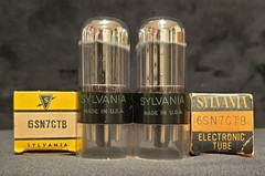 SYLVANIA 6SN7 GTB TUBE 1965 GREEN LABEL BLACK BASE CHROME TOP FOIL MATCHED SET