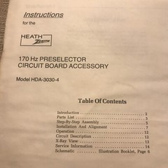 Heathkit hda-3030-4 170 Hz Preselector Circuit Board Accessory Manual