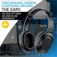 Philips Over Ear Wired Stereo Headphones for Podcasts, Studio One Size Black