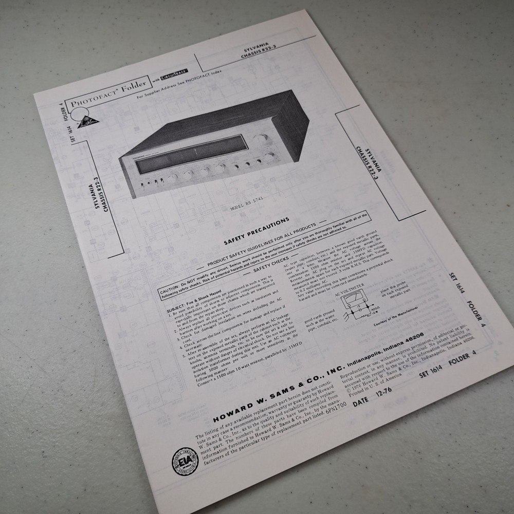 SYLVANIA Manual Stereo Receiver RS 5741 1976 Photofact Illustrated