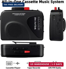 Portable Cassette Player Tape Recorder Walkman with Built-In Speaker Microphone