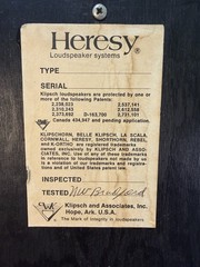 KLIPSCH HERESY 1 SPEAKERS LOUDSPEAKER SYSTEM 1974 !!