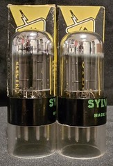 SYLVANIA 6SN7 GTB TUBE 1968 GREEN LABEL BLACK BASE CHROME TOP FOIL MATCHED SET