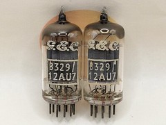 2x Brimar B329 (ECC82+) Long Plates Square Getter – G.E.C. Label – UK ’55/56