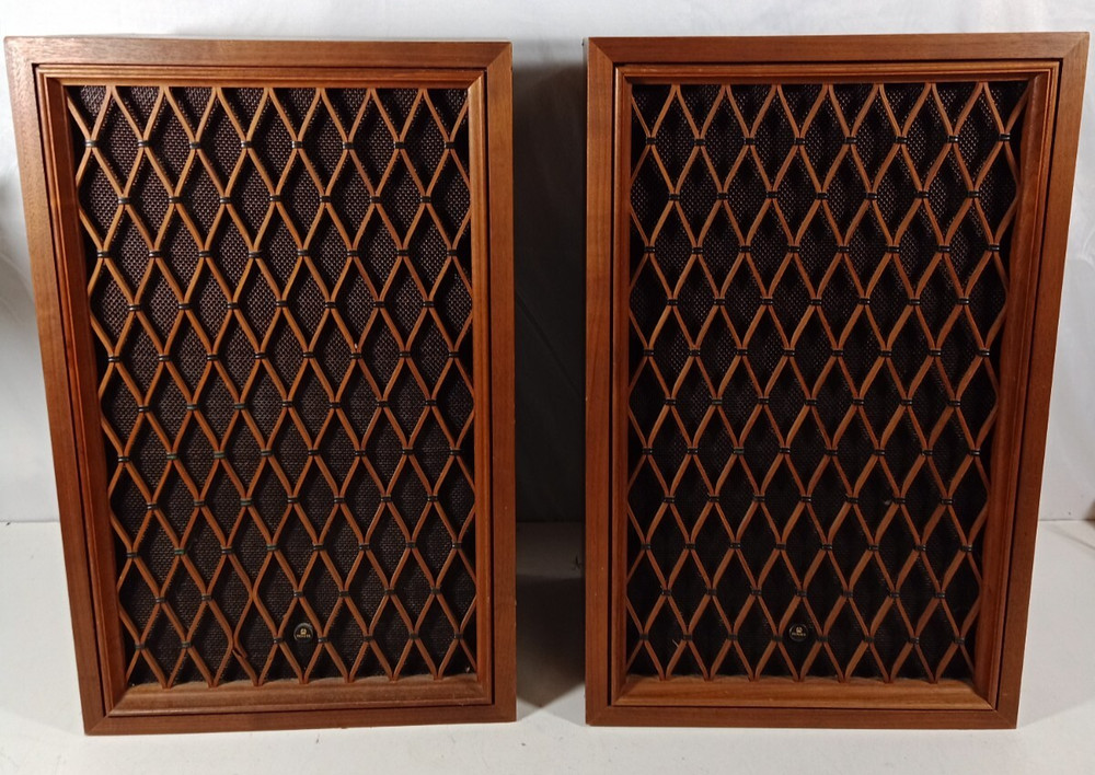 Pair of Vintage Pioneer CS-99 Stereo Floor Speakers Wood Cabinets Lattice Grills