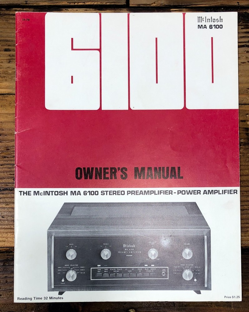 McIntosh MA-6100 MA6100 Amplifier Owners / User Manual *Original*