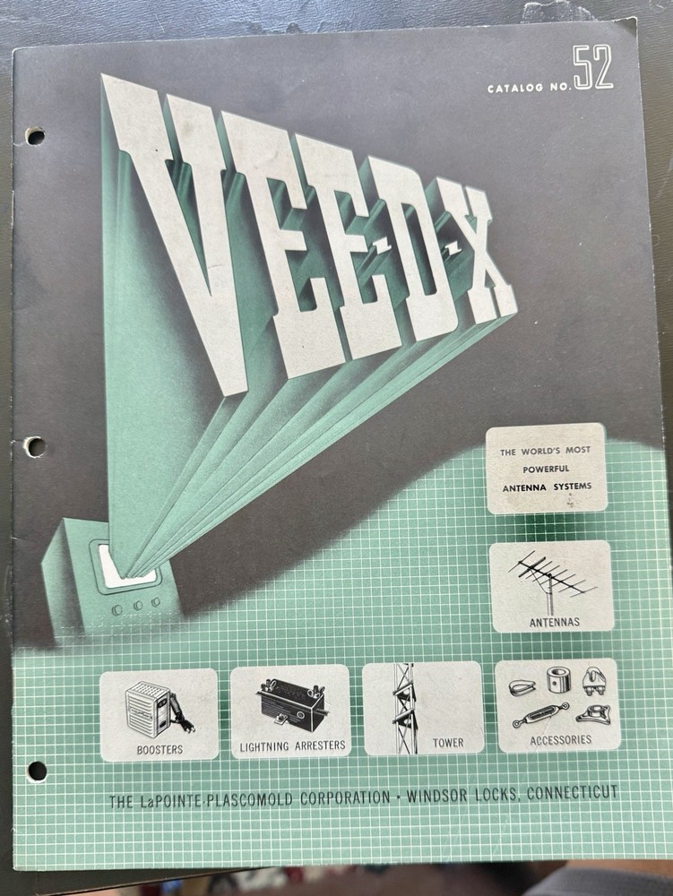 RARE 1952 VEE-D-X ANTENNA CATALOG LAPOINTE PLASCOMOLD CORP WINDSOR LOCKS CT 6