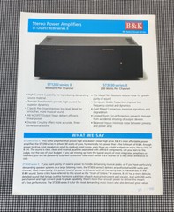 BK COMPONENTS STEREO POWER AMPLIFIERS ST1200/ST3030 SERIES II INFO. PAGE J0331