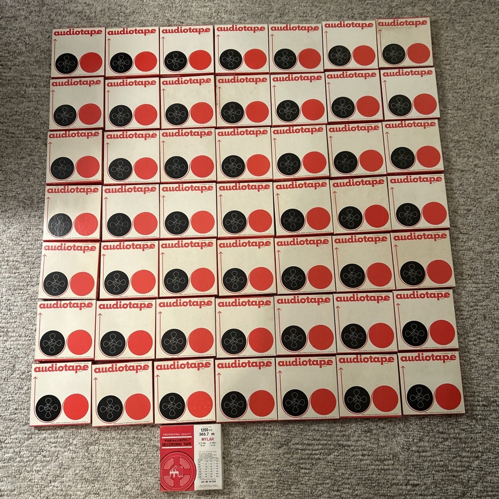 Vintage Lot 50 Audio Devices Audiotape Blank C-Slot 5” 5PB + Realistic Tape