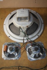 Vintage Set of 3 Sears SilverTone Floor Cabinet Stereo Speakers