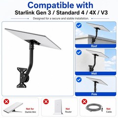 Nozomi Starlink Mount For Gen 3/4 Adjustable Wall/Roof Mounting Kit Compatible