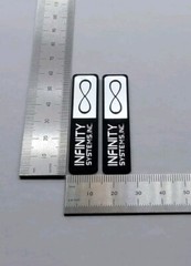 Infinity Systems Inc. Speaker Badge Logo Emblem Custom Made Silver Pair