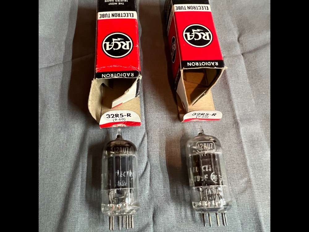 PAIR OF RCA 12AU7 TUBES – BOTH COME IN VINTAGE 12AU7A BOXES – TEST VG – USA