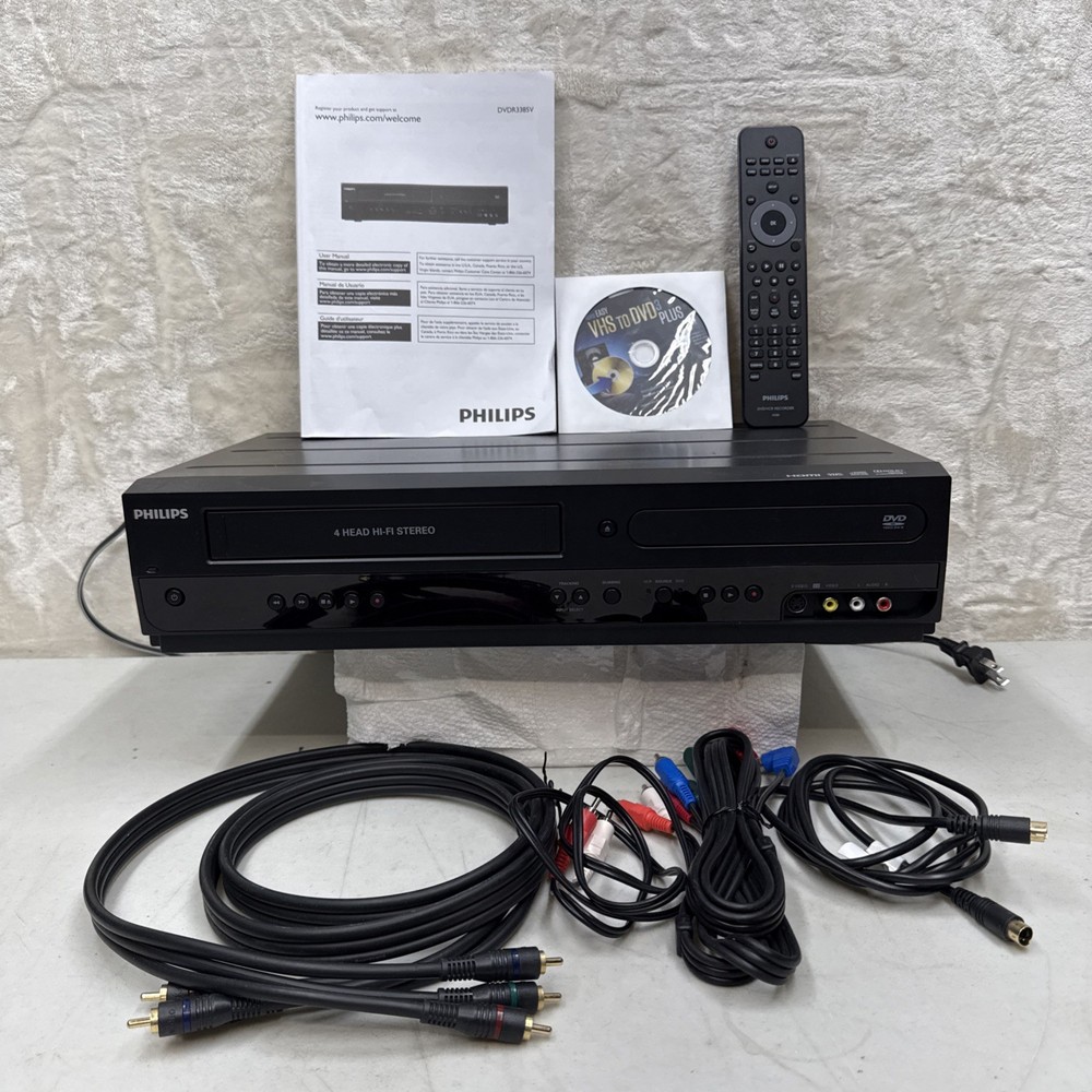 Philips DVDR3385V/F7 DVD Recorder VCR Combo 4 Head Hi Fi Stereo W/Remote- Tested