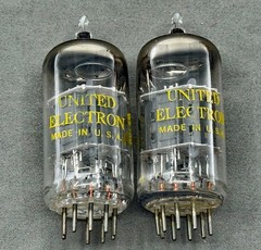 NOS Pair United Electronics 7025 12AX7A Tubes Short Gray Plates Tests NOS