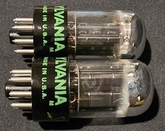 SYLVANIA 6SN7 GTB TUBE 1968 GREEN LABEL BLACK BASE CHROME TOP FOIL MATCHED SET