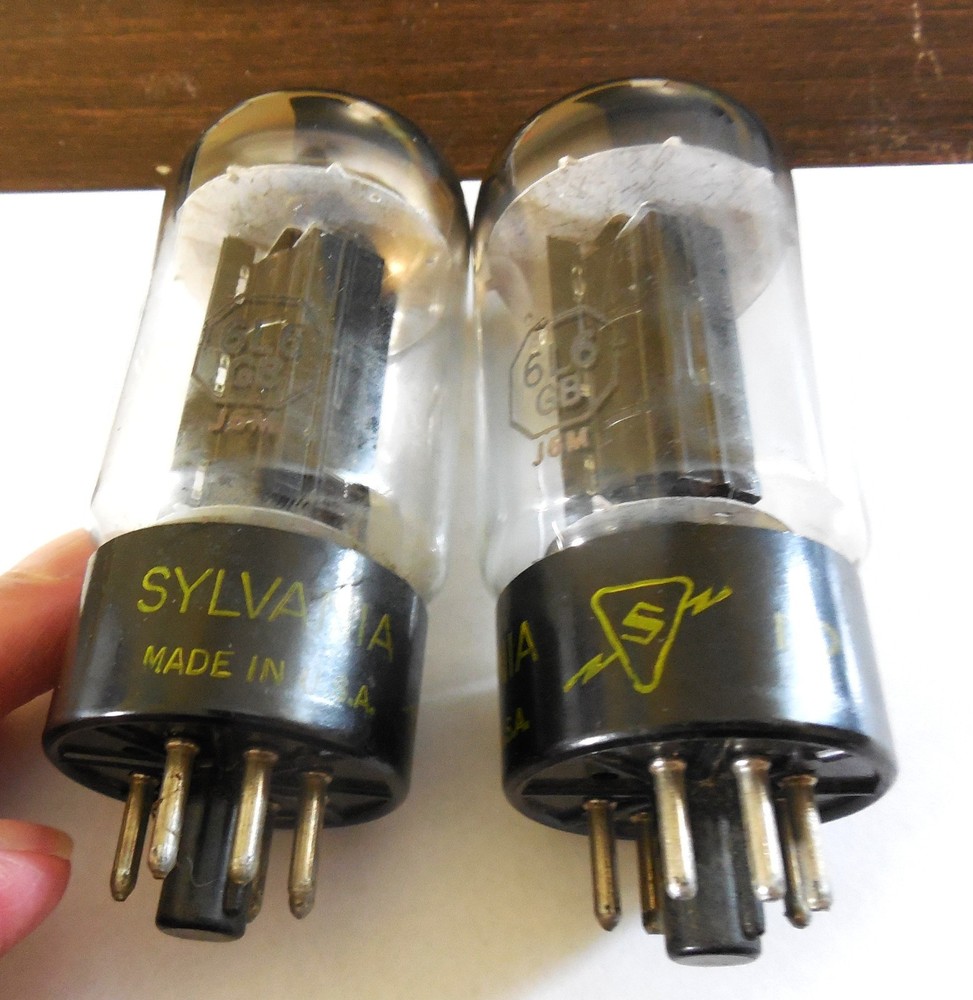 Match PAIR Sylvania 6L6GB Black Plate tubes…both test 48, minim is 25..date DD