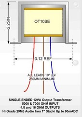 OT10SE Single Ended Output Transformer 12VA 5K,7Kohm:4/8/16 60mA