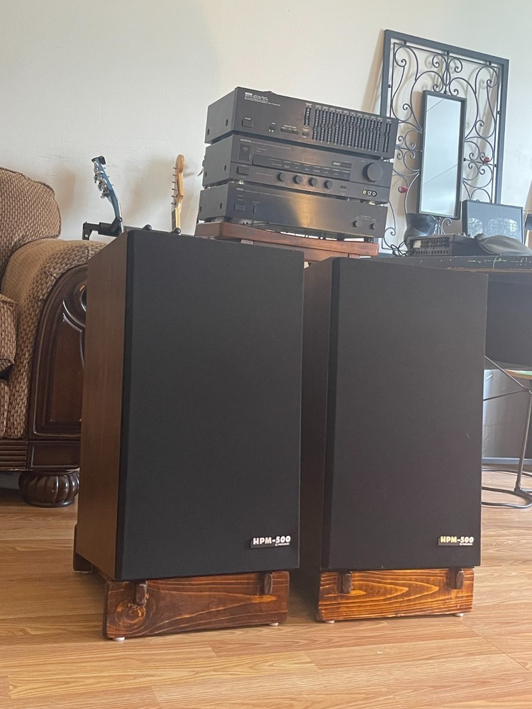 Pioneer HPM-500 Speakers MiJ Serviced Vintage Pair w/ Custom Wooden Stands