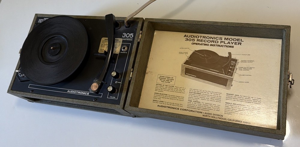 Vintage Audiotronics Model 305 Record Player Turntable Working 33/45/78 RPM