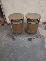 Vintage Pair Zenith Circle of Sound Speakers Wood Grain Round Retro Omni WORKING