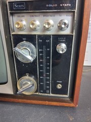 Vintage Sears Model 8021 AM/FM clock Radio w/ 8″ Black White Television