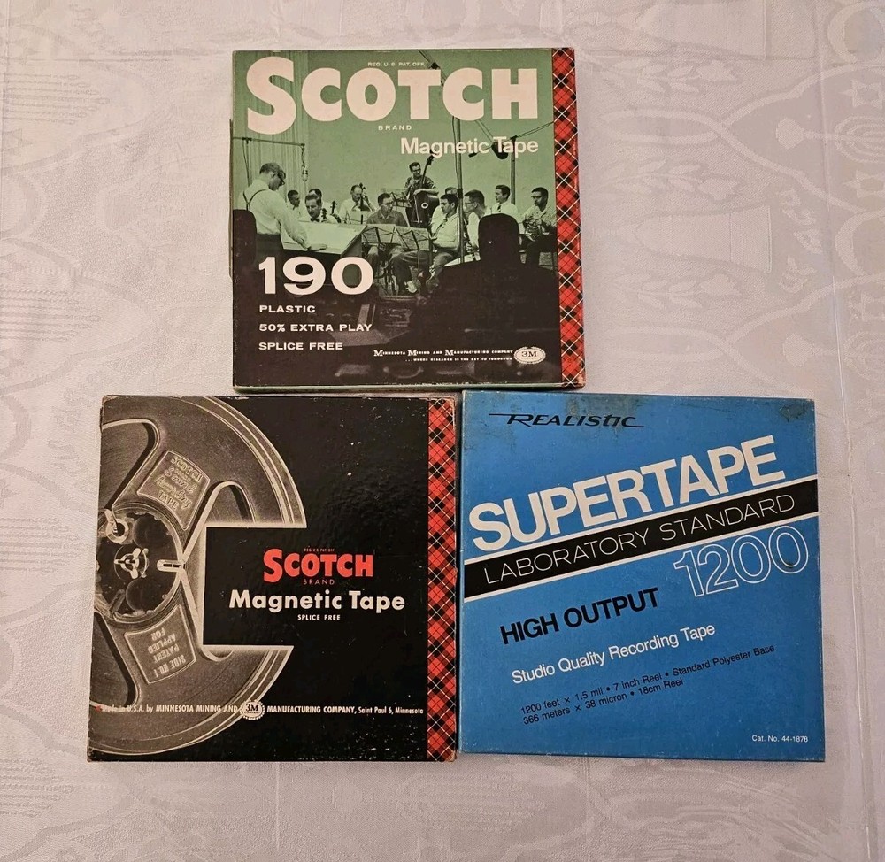 3 Used Reel to Reel Tapes 7″ 1200 ft Scotch & Realistic 1950s HITS Mitch Miller