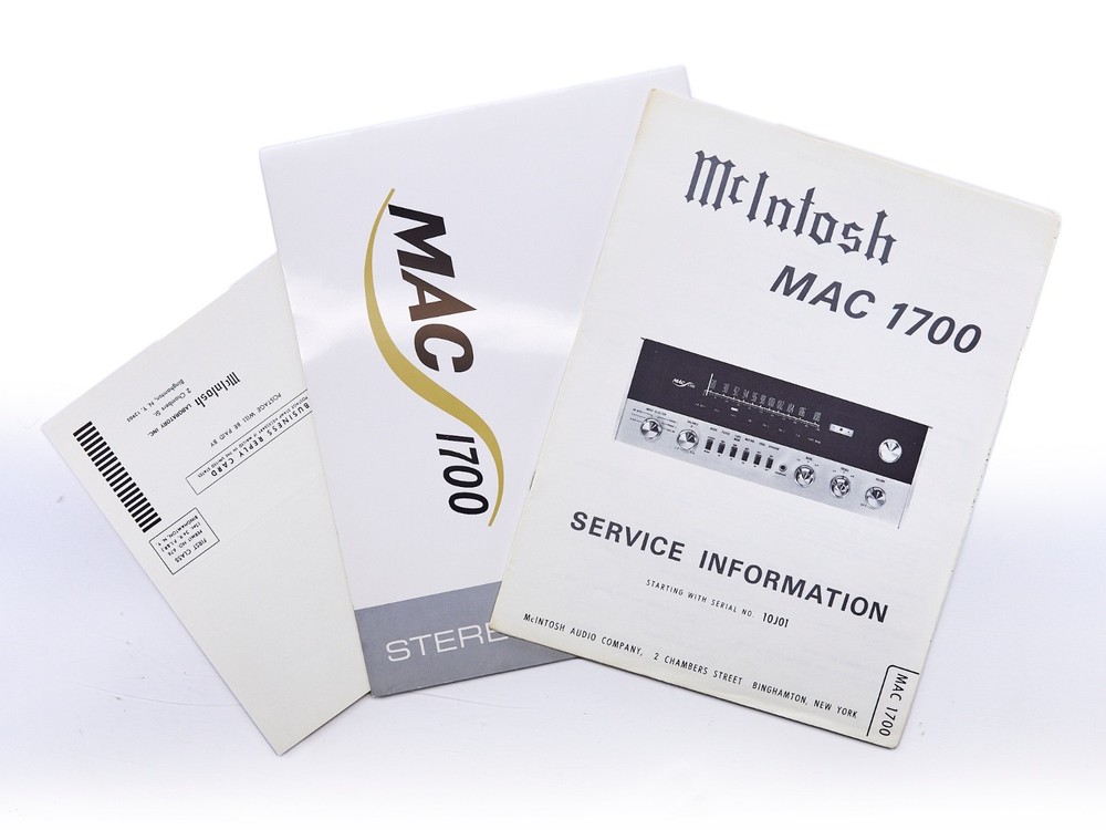 MCINTOSH MAC 1700 Owners MANUAL Service, Schematics Original Vintage Hi-Fi